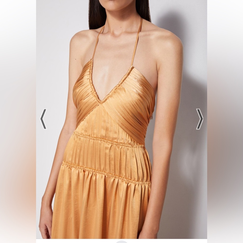 Jonathan Simkhai Gold Pleated A-Line Maxi Dress